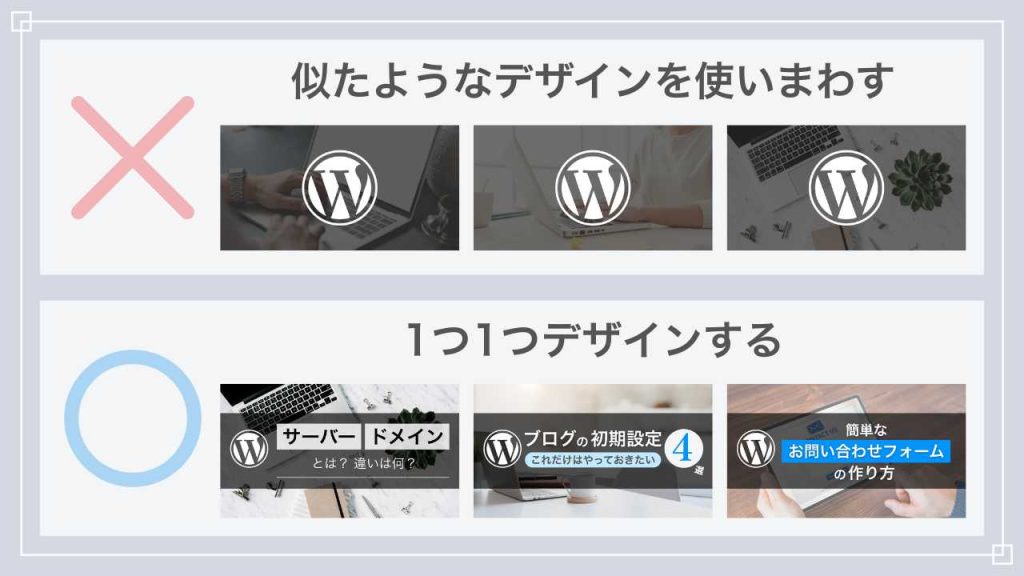 アイキャッチ画像は使いまわさず、1つ1つデザインするほうがよい。